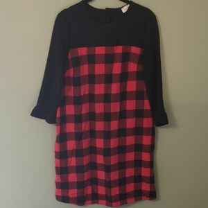 Ces Femme Plaid Long Sleeve Dress in Black and Red